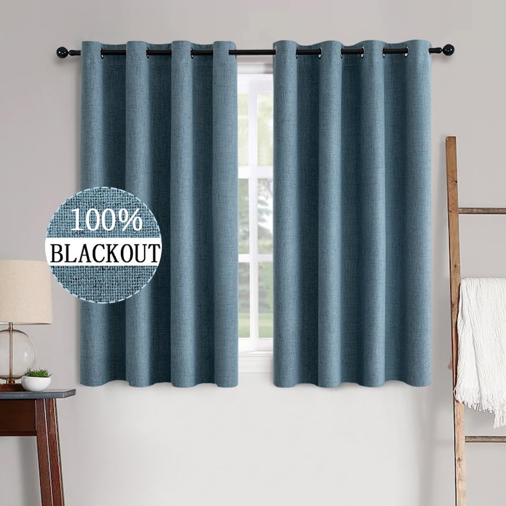 MIULEE Linen Texture Curtains for Bedroom 100% Blackout Drapes