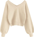 Cropped V-Neck Knit Sweater - Stylish Lightweight Crop Pullover