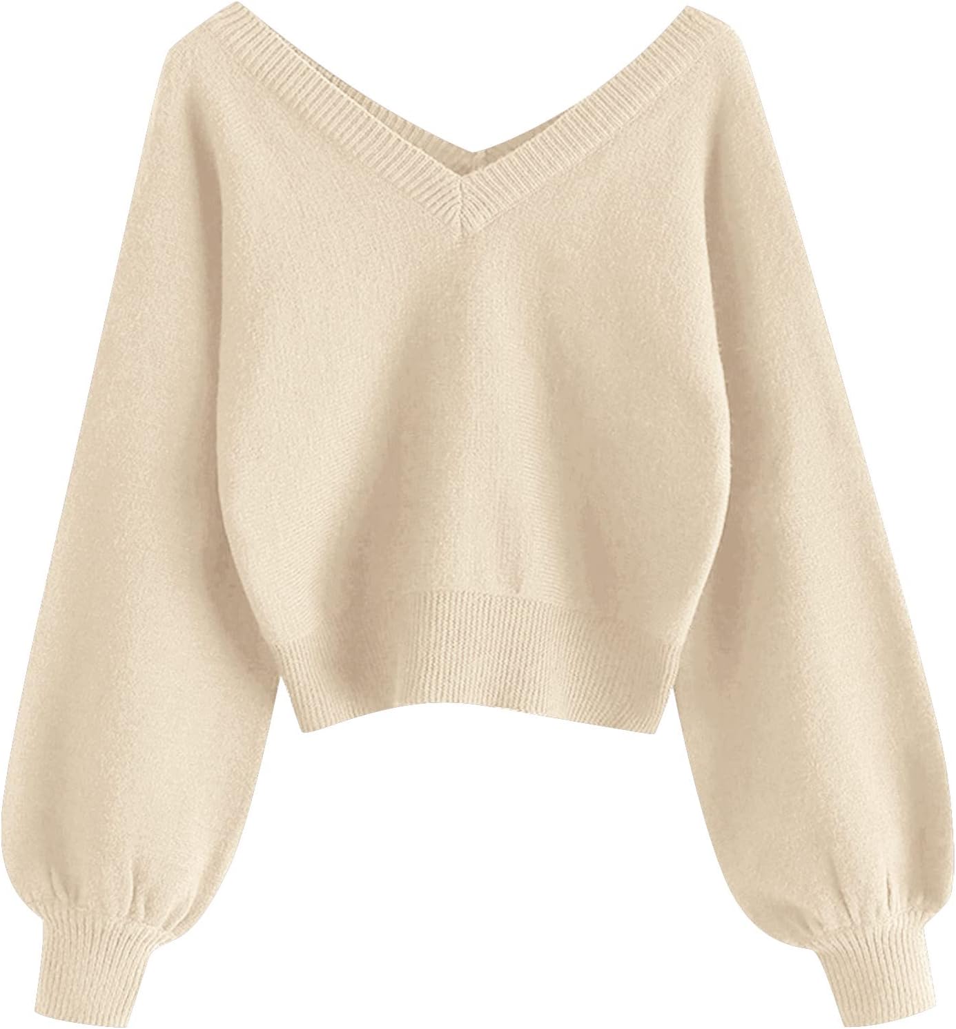ZAFUL Women's Cropped Sweater V-Neck Long Sleeve Knit Top