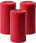 Mister Candle Unscented Red Pillar Candles Set of 3 - Dripless 80 Hour