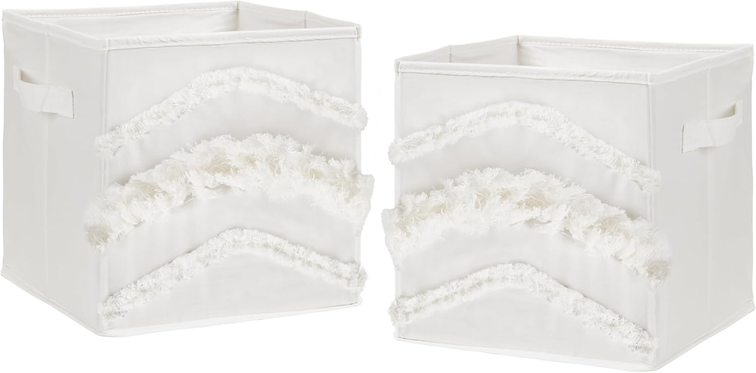 Ivory Boho Foldable Fabric Storage Cube Bins for Kids Toys