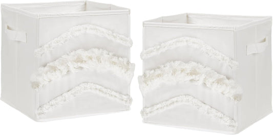 Ivory Boho Foldable Fabric Storage Cube Bins for Kids Toys