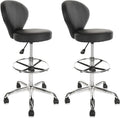 Black PVC Faux Leather Drafting Chair Set of 2 - Adjustable Height