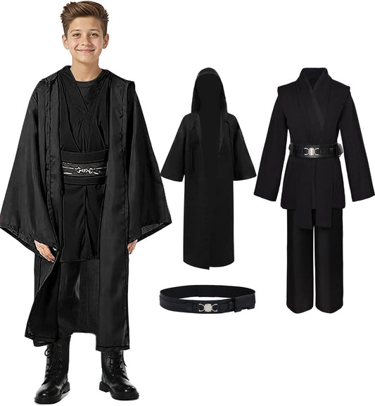 Kids Jedi Costume Cloak Robe Tunic Hooded Outfit for Halloween