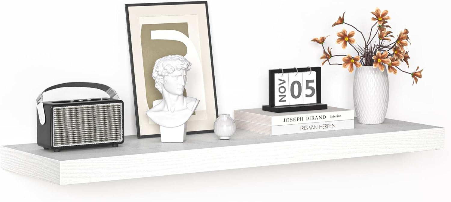 Floating Shelves for Decor & Storage - Rustic White Wall Shelf