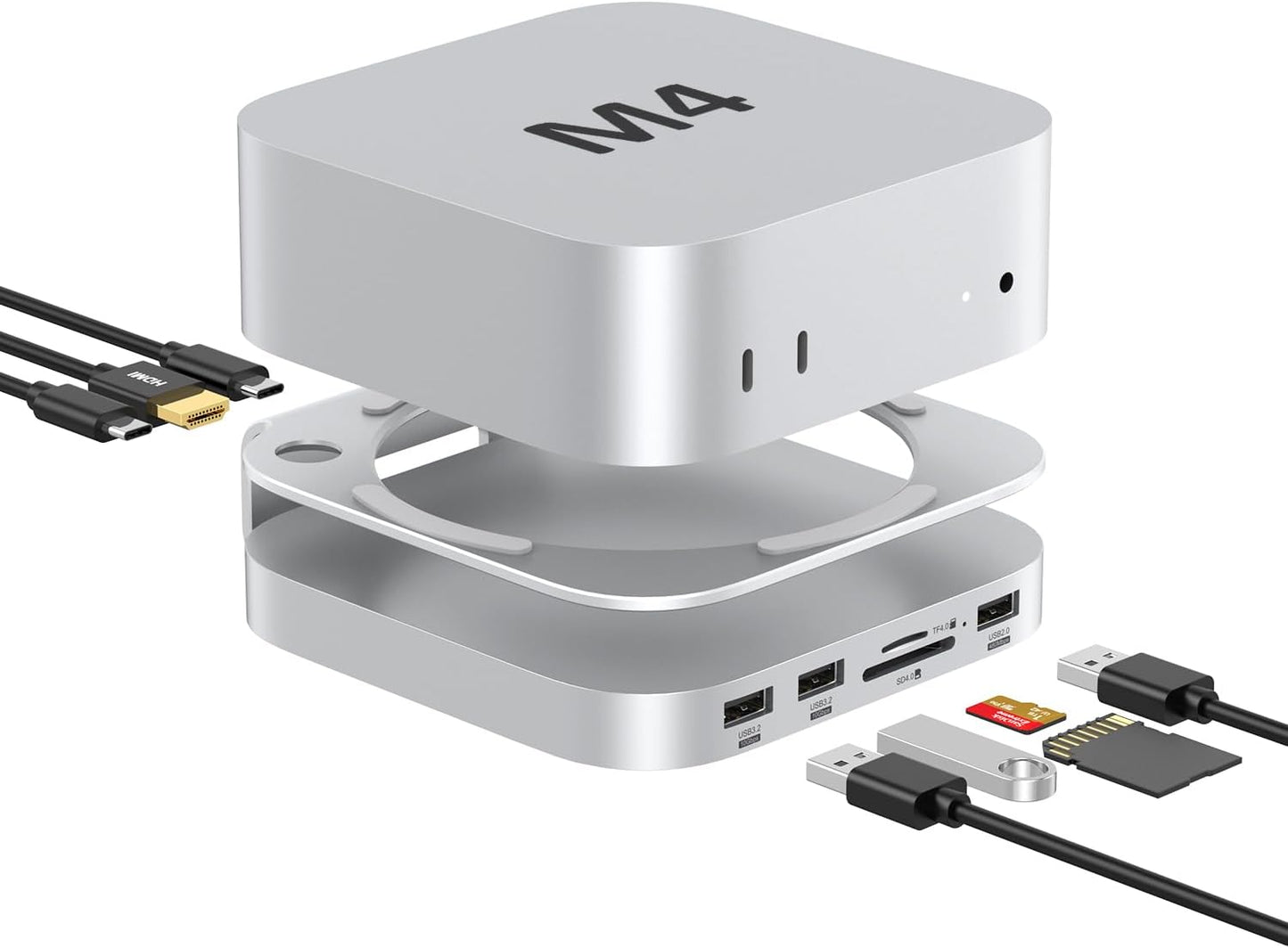 Akyyajaure Mac Mini Hub: 10 in 1 Dock & Stand for M4 Pro