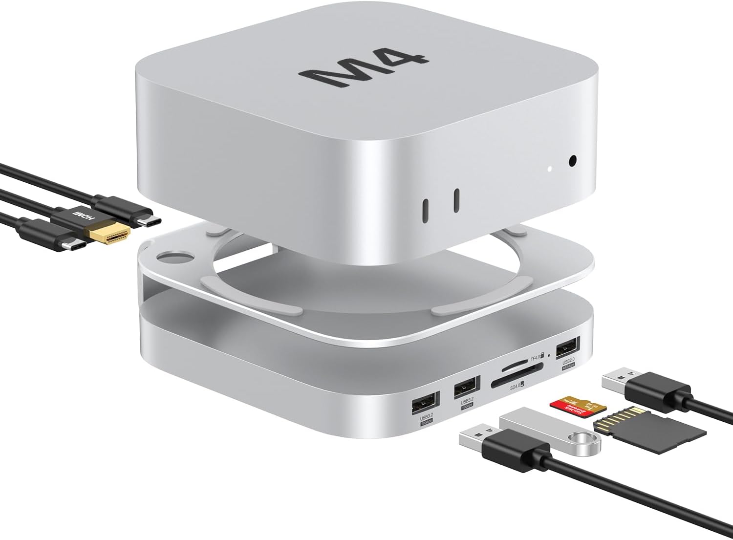 Akyyajaure Mac Mini Hub: 10 in 1 Dock & Stand for M4 Pro