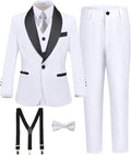 Boy's White 7 Piece Slim Fit Tuxedo Suit for Wedding - Complete Set