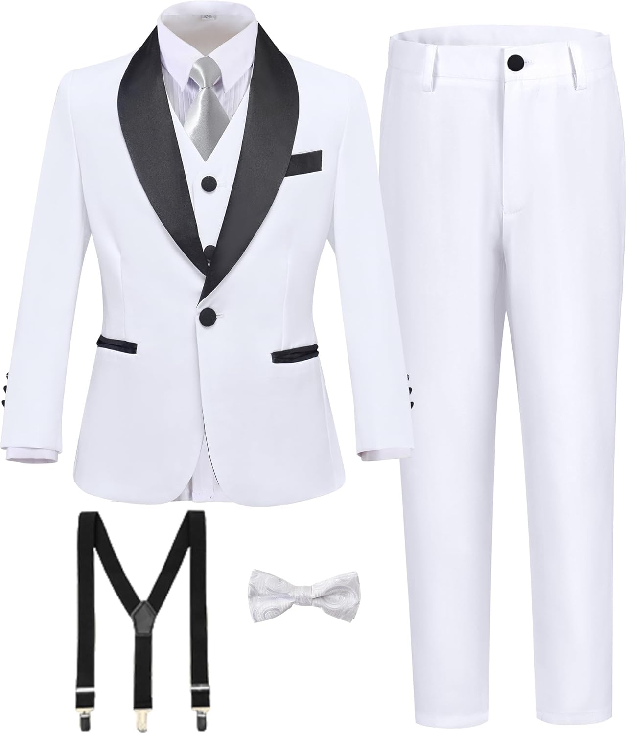 Boy's Formal Suit 7 Piece Slim Fit Tuxedo for Kids and Teens