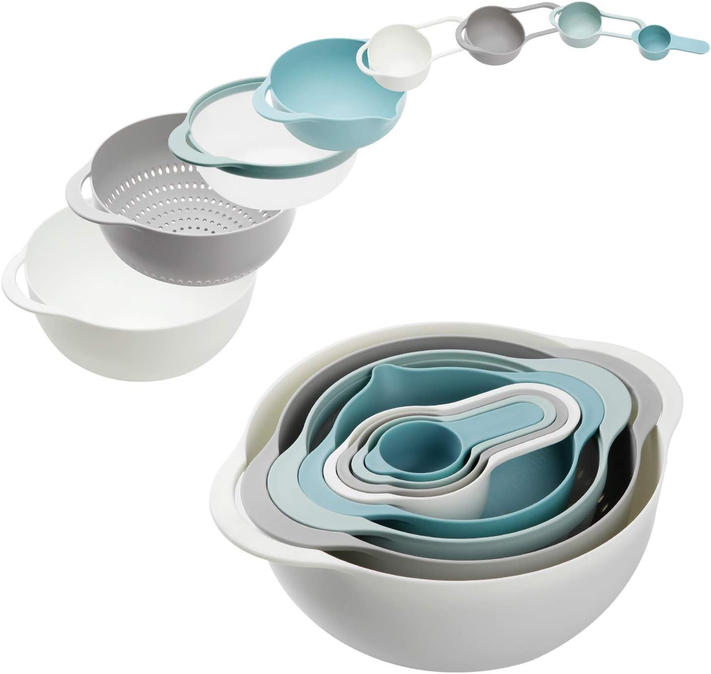 8-Piece Multicolored Mixing Bowl Set - Nesting Design, Includes Measuring Cups & More!