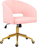 Home Office Velvet Swivel Chair Pink - Tufted Accent with Gold Base