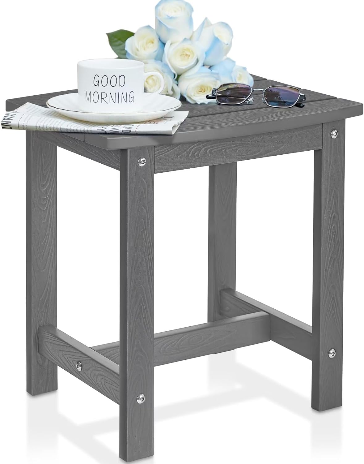 Y&M Outdoor Side Table for All Weather Use, Dark Gray Finish