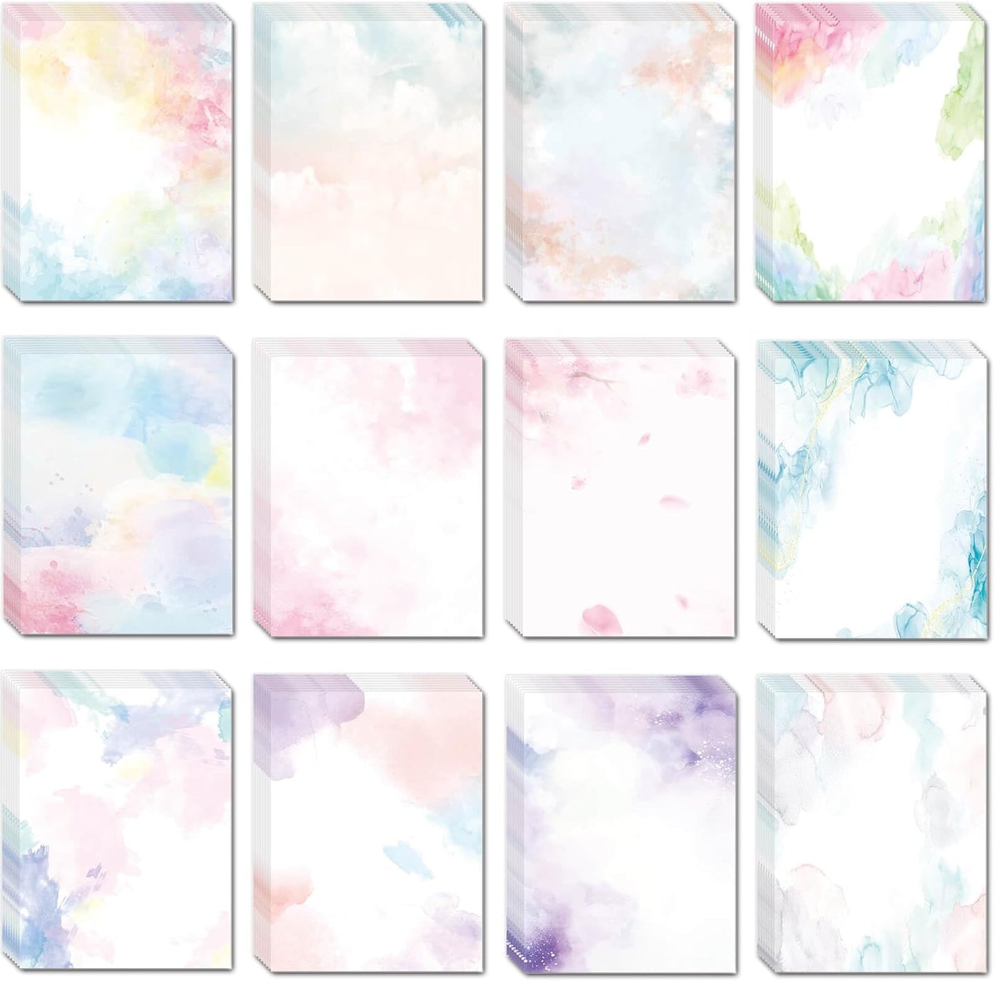 DUGUTUL Watercolor Stationary Paper, 100 gsm, 12 Double-Sided Designs for Letters & Invitations