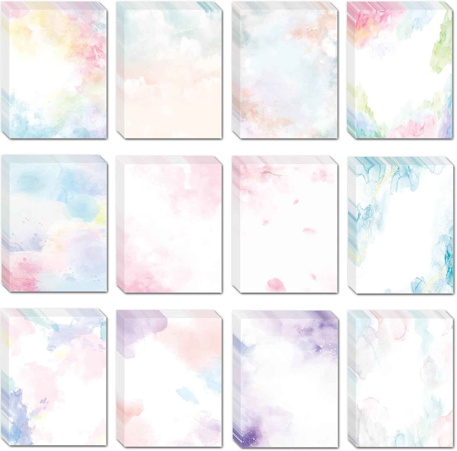 DUGUTUL Watercolor Stationary Paper, 100 gsm, 12 Double-Sided Designs for Letters & Invitations