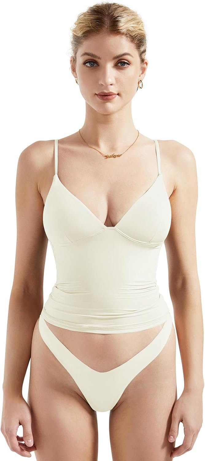 SUUKSESS Women Sexy Deep V Neck Sleeveless Fitted Tank Top
