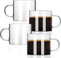 Set of 4 Clear Glass Espresso Cups - 5 oz Double Shot Size