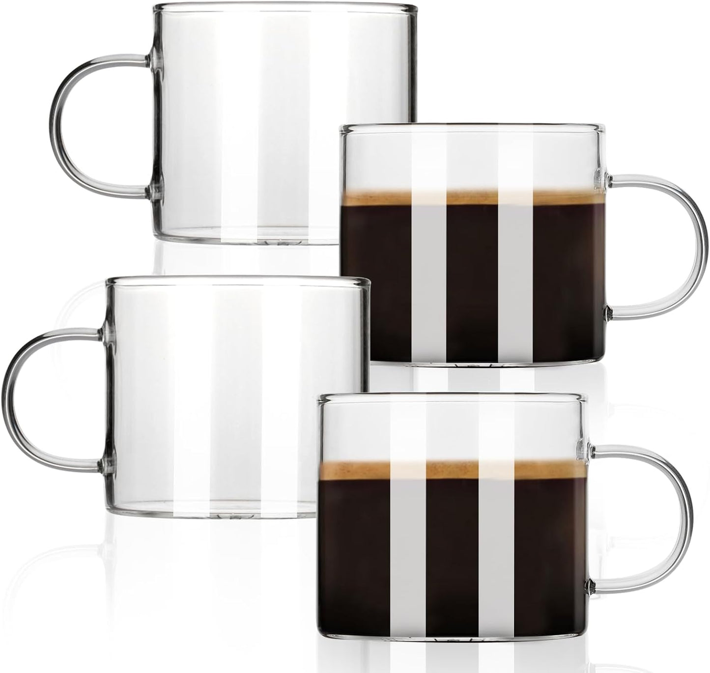 Set of 4 Clear Glass Espresso Cups - 5 oz Double Shot Size