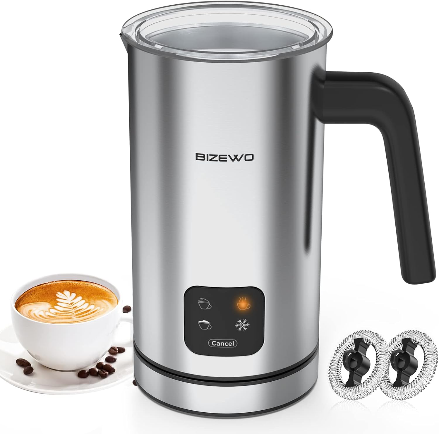 BIZEWO Milk Frother Electric: 4-in-1 Automatic Steamer