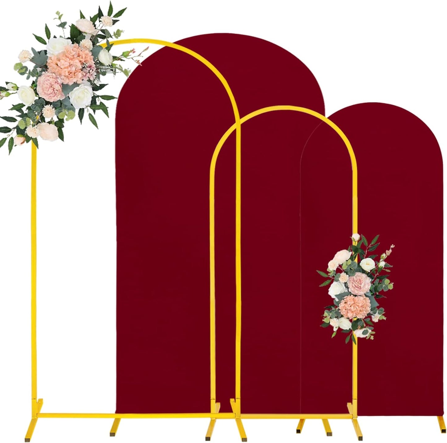 7.2FT Wedding Arch Stand Set with Burgundy Spandex Covers