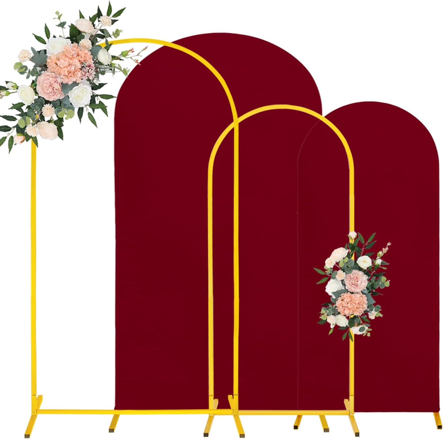 7.2FT Wedding Arch Stand Set with Burgundy Spandex Covers