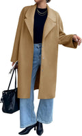Womens Long Fall Pea Coat Notched Collar Trench Coat - Slim Fit