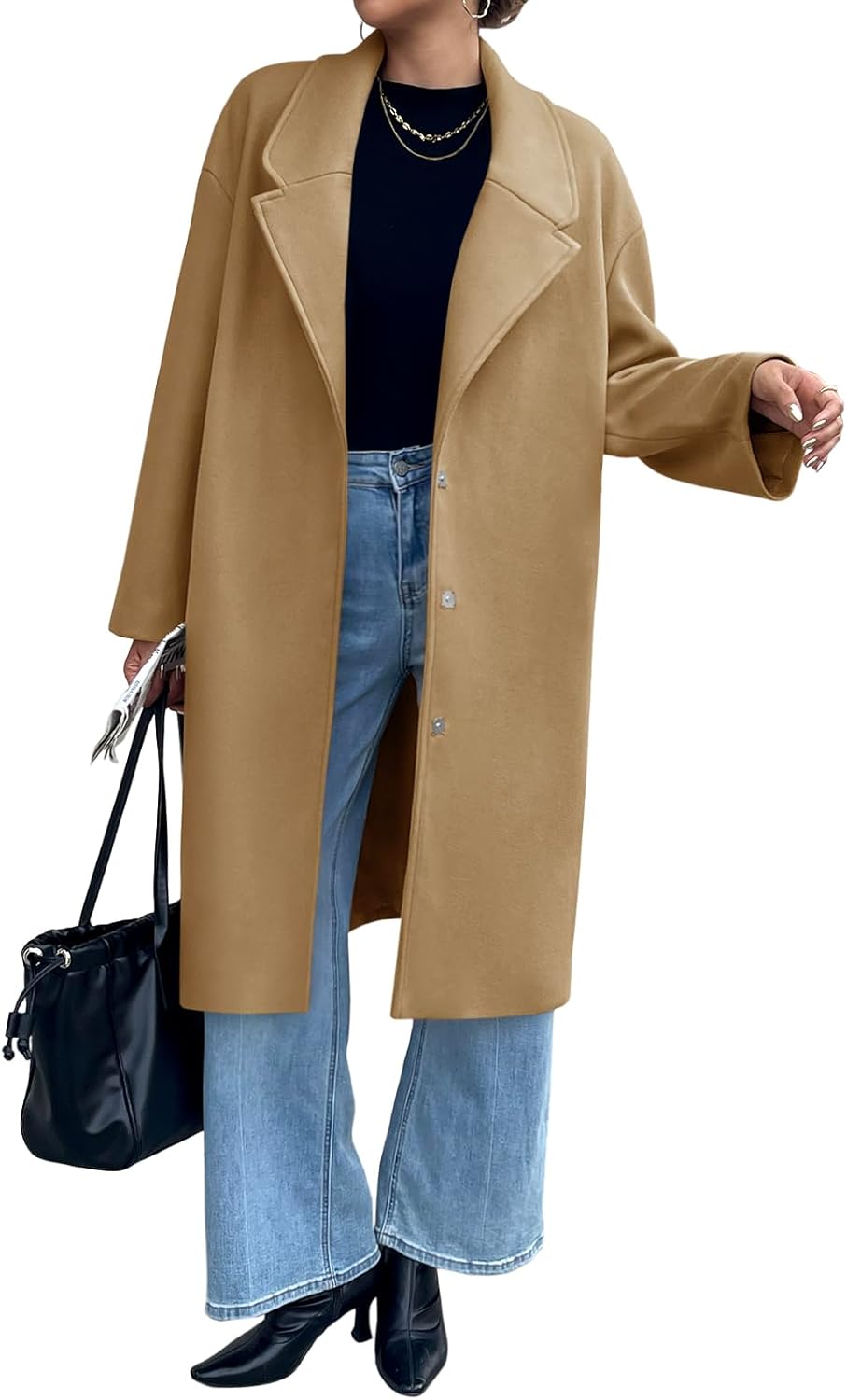 Cicy Bell Womens Long Fall Pea Coat Casual Slim Fit Jacket