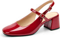 Womens Mary Jane Chunky Low Heels Pumps Square Toe - Comfortable Low