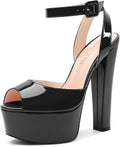 Womens 5.9in High Block Platform Heel Peep Toe Ankle Strap Sandals