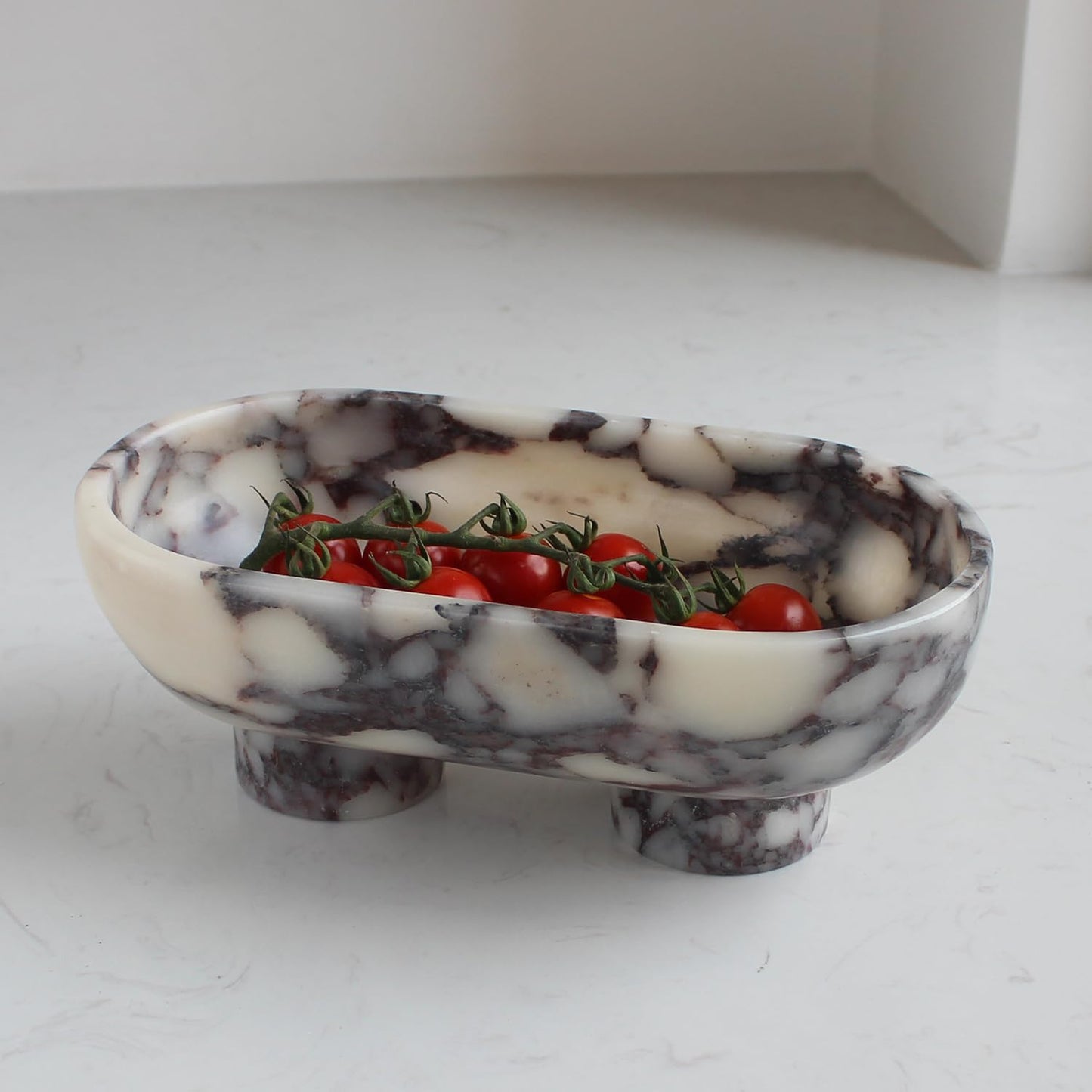 Natural Oval Calacatta Viola Marble Fruit Bowl for Kitchen Decor