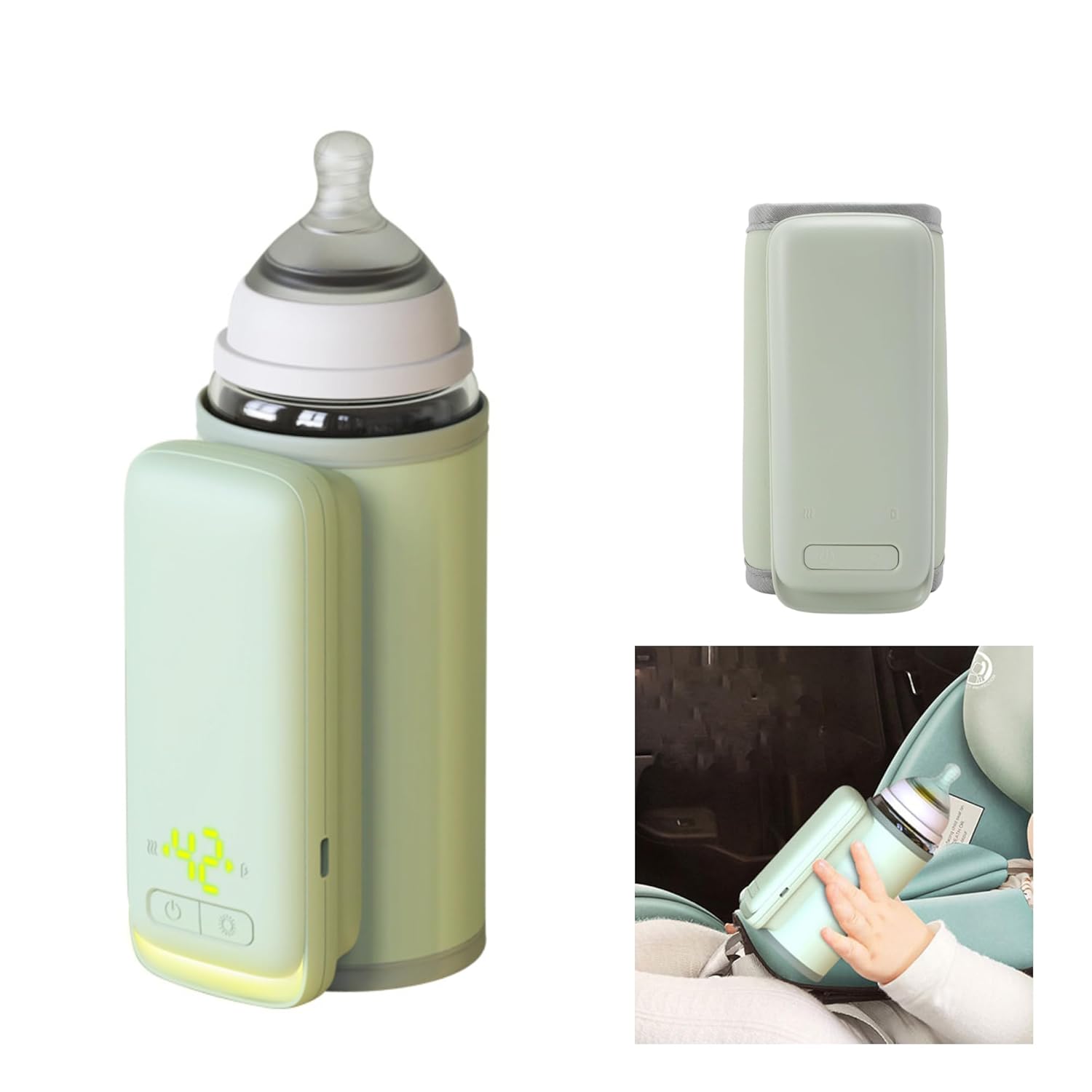 SEPSUMMER Portable Bottle Warmer: Leak-Proof, Temperature Display, Flashlight