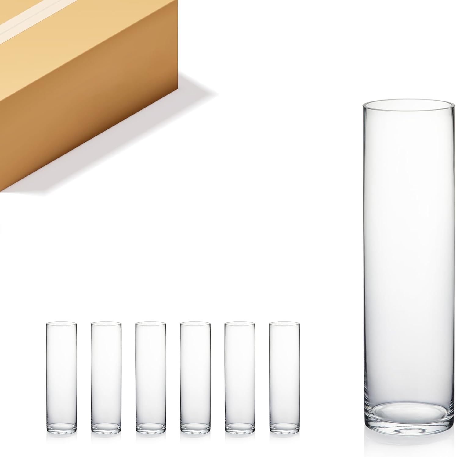 Quality Thick Weighted Tall Clear Cylinder Glass Vases for Decor