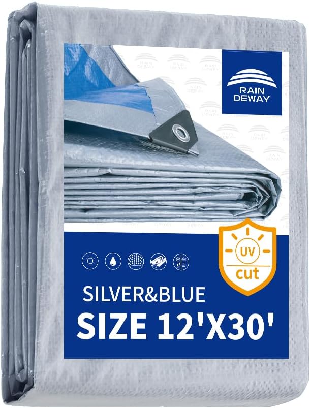 RAINDEWAY Waterproof Tarp 12x30 Feet for All Weather Needs