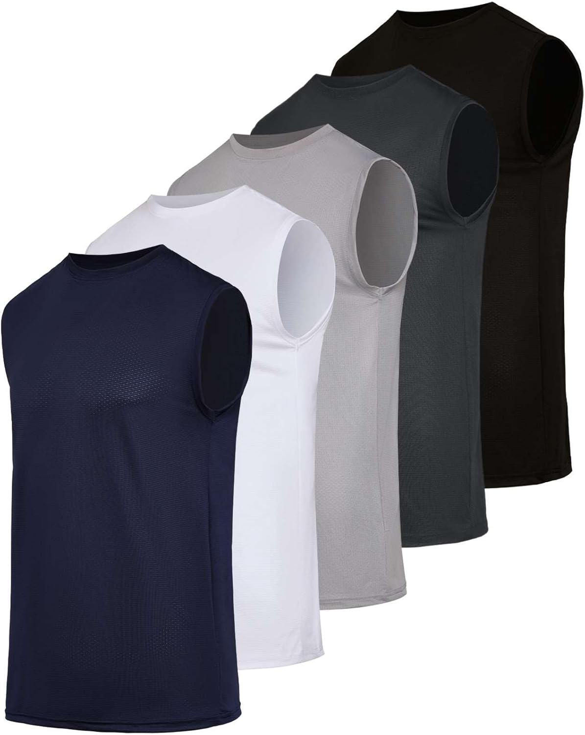 Real Essentials 5 Pack Men's Breeze Tech Tank Tops for Workouts