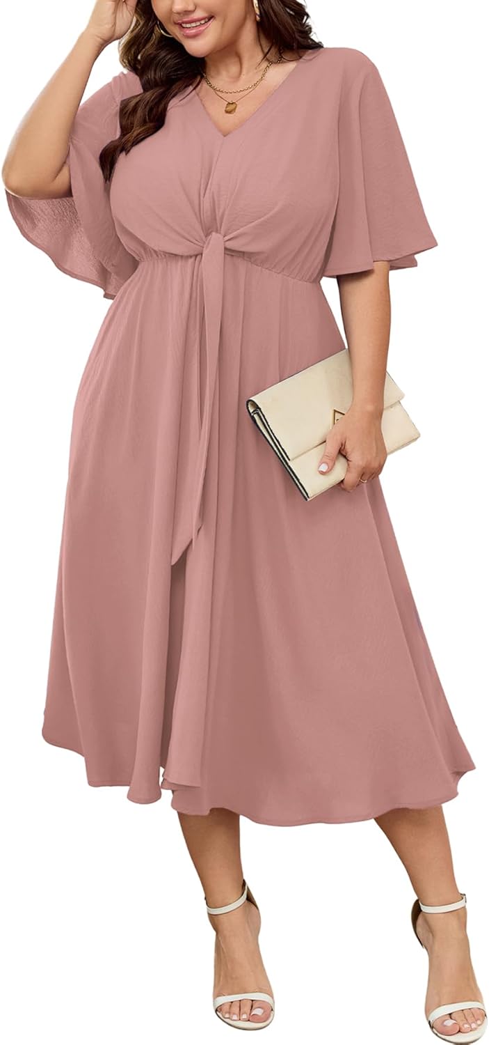 SCOMCHIC Plus Size Midi Dresses for Wedding Guests and More