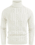 Men Turtleneck Sweater Slim Fit Cable Knit Mock Neck - Warm Everyday