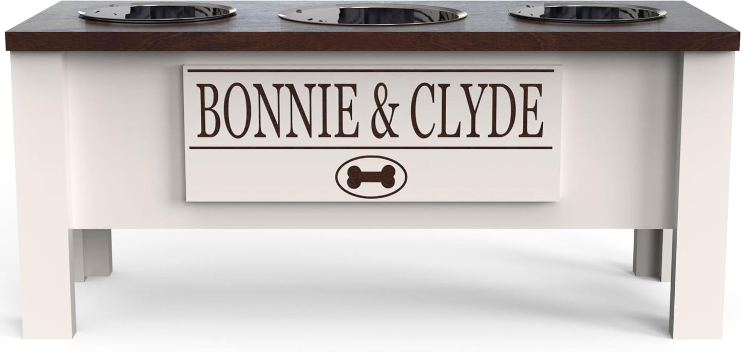 Personalized Elevated Triple Dog Bowl Stand with Storage for Dogs
