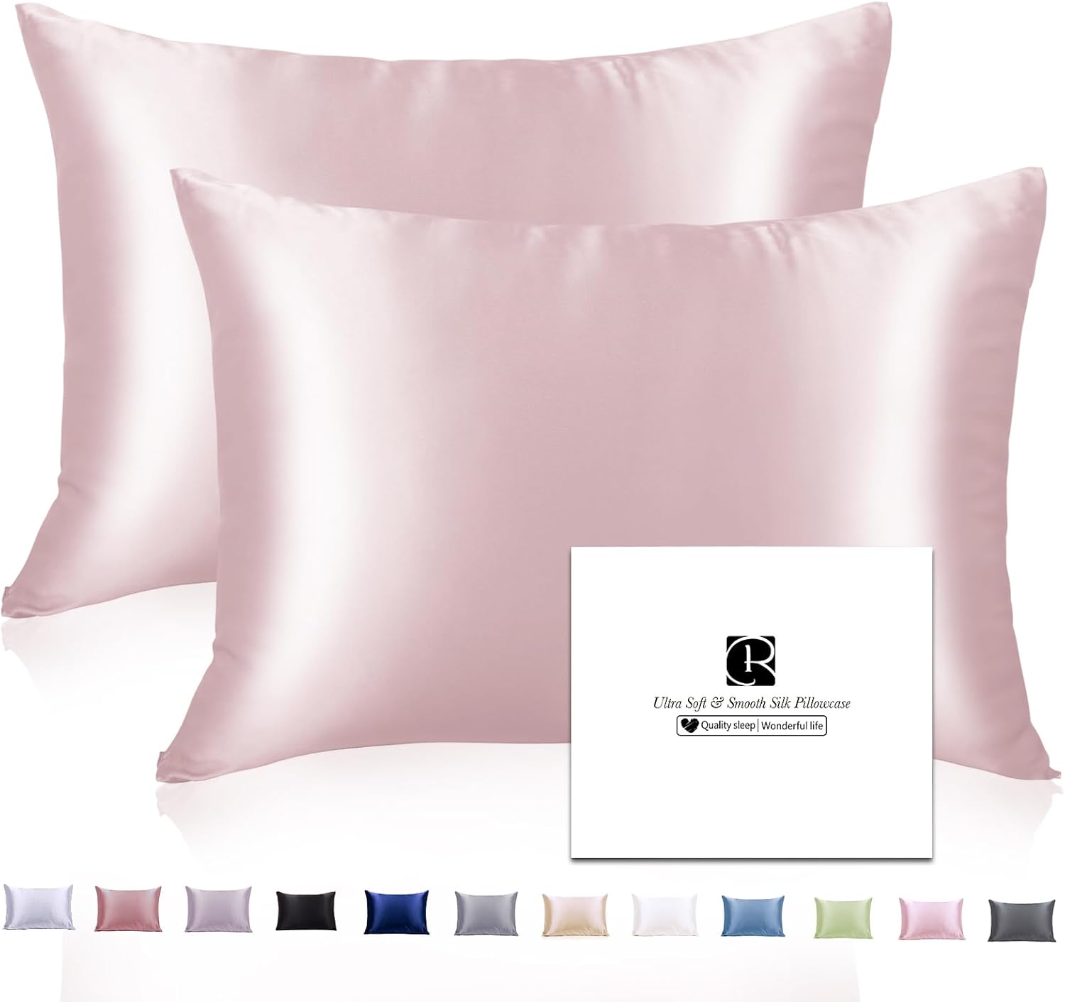 Silk Pillowcase 2 Pack for Hair and Skin with Hidden Zipper
