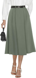 Women's High Waisted Midi Skirts - Pleated A-Line with Pockets
