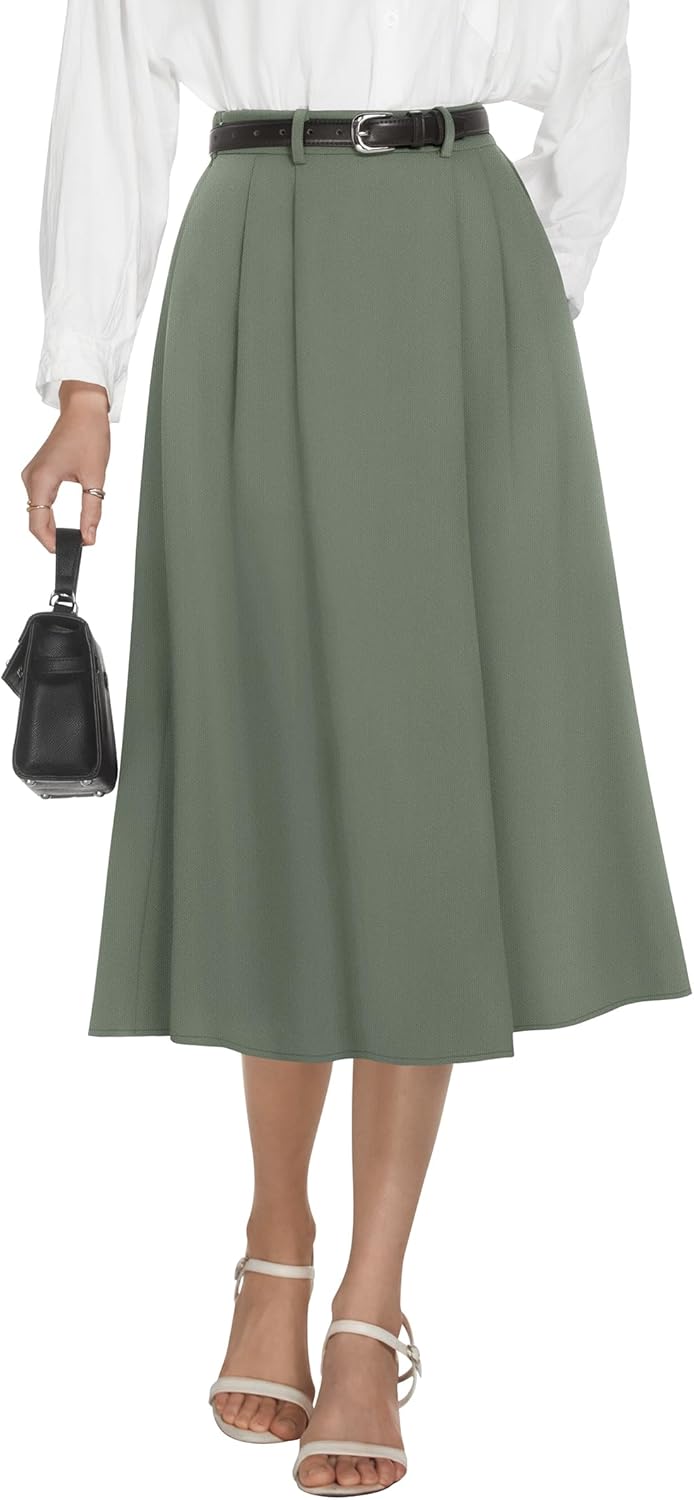 Women's High Waisted Midi Skirt for Business Casual Style