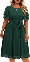 Plus Size Chiffon Keyhole Knee Length Dress for Wedding Guest - Semi