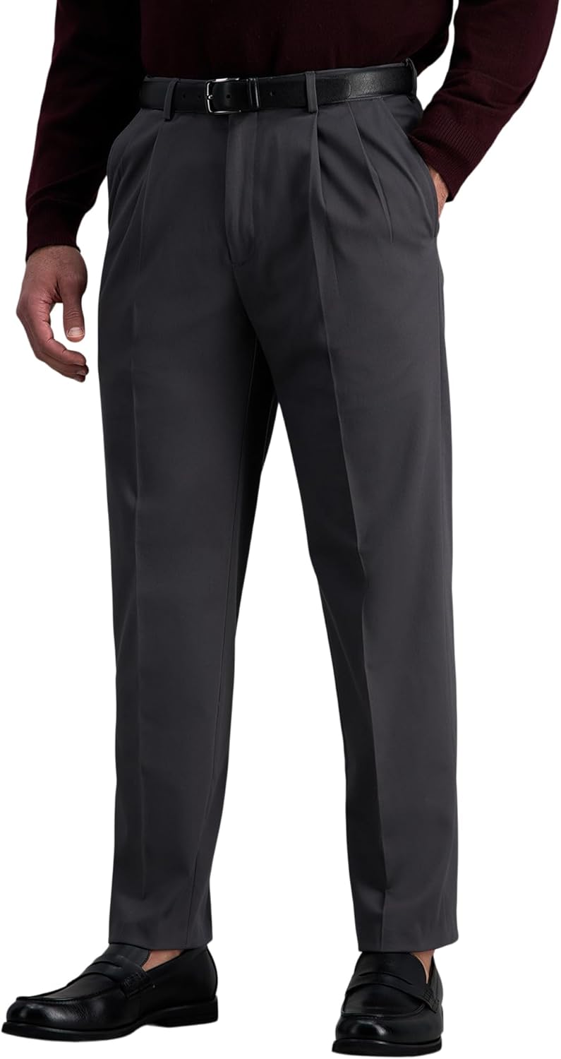 Haggar Men's Premium No Iron Khaki Classic Fit Pleat Front Pant