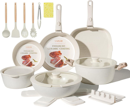 23Pcs Ceramic Cookware Set Non Stick for Healthy Cooking