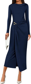 Women's Fall Wedding Guest Cocktail Midi Dress - Elegant Long Sleeve