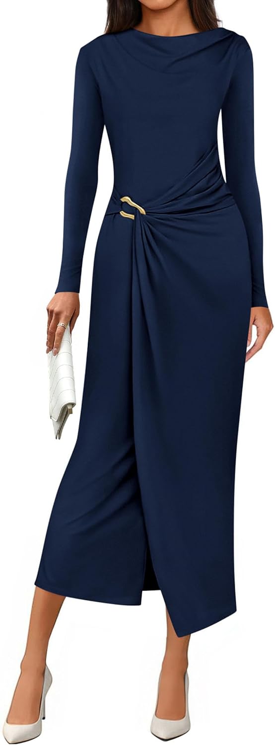 Elegant Long Sleeve Bodycon Midi Dress for Fall Weddings