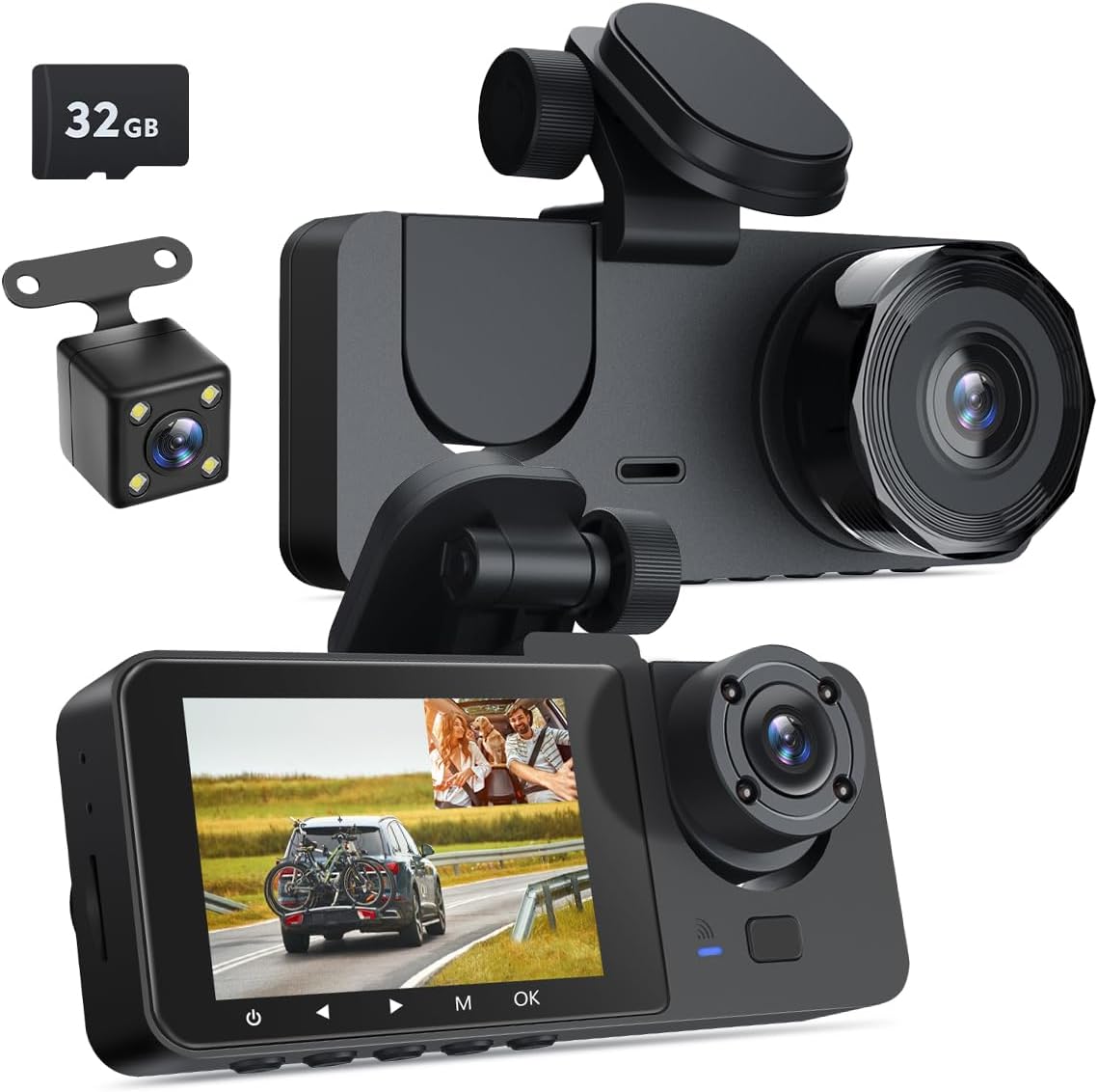 Zengest Triple Car Camera: 3-Channel, 1080P, 32GB Card, WiFi, Night Vision