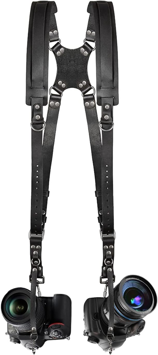 Double Camera Harness for Photographers - Adjustable Leather Strap
