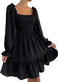 Square Neck Puff Sleeve Smocked Mini Dress - Flowy A-Line Fit