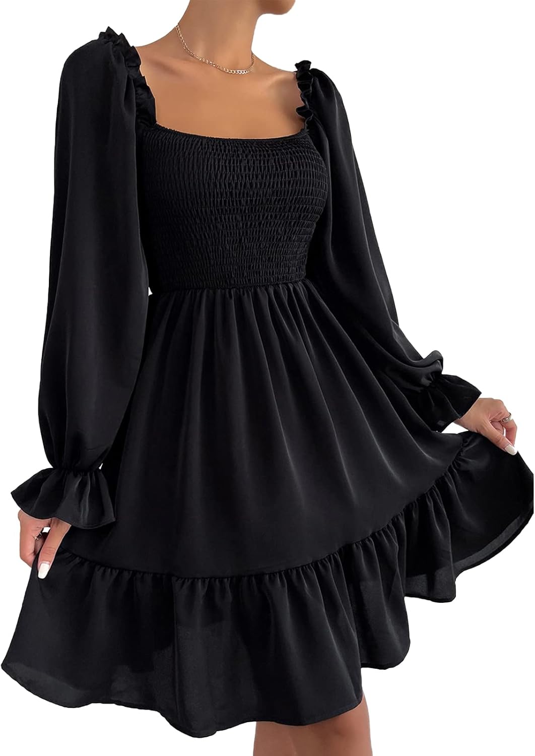 Stylish Women's Square Neck Puff Sleeve Dress for All Occasions