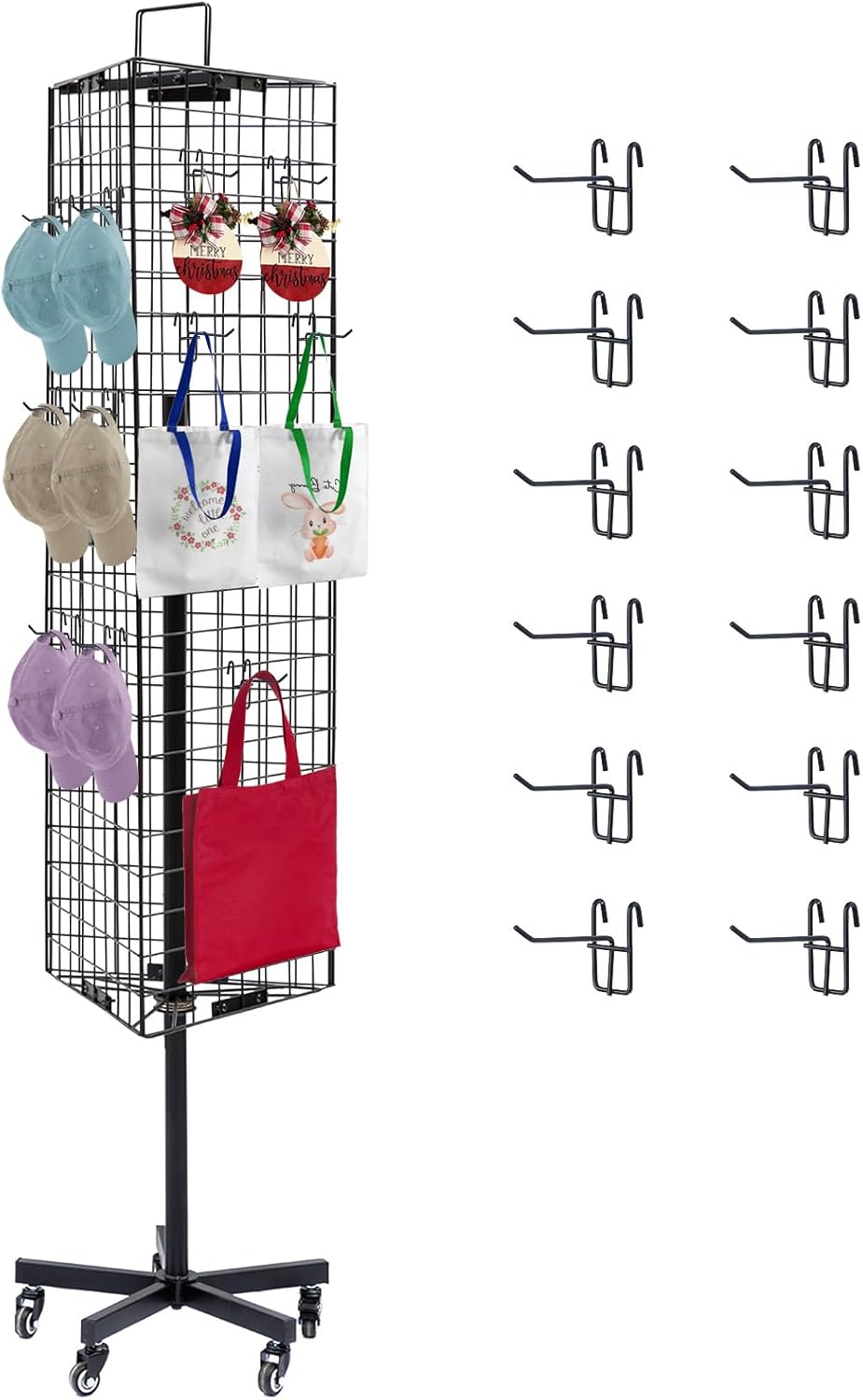 Triangular Gridwall Panel Display Stand with Wheels and Hooks