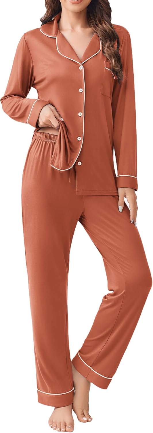 Ekouaer Womens Pajamas Set Soft Long Sleeve Top and Pants